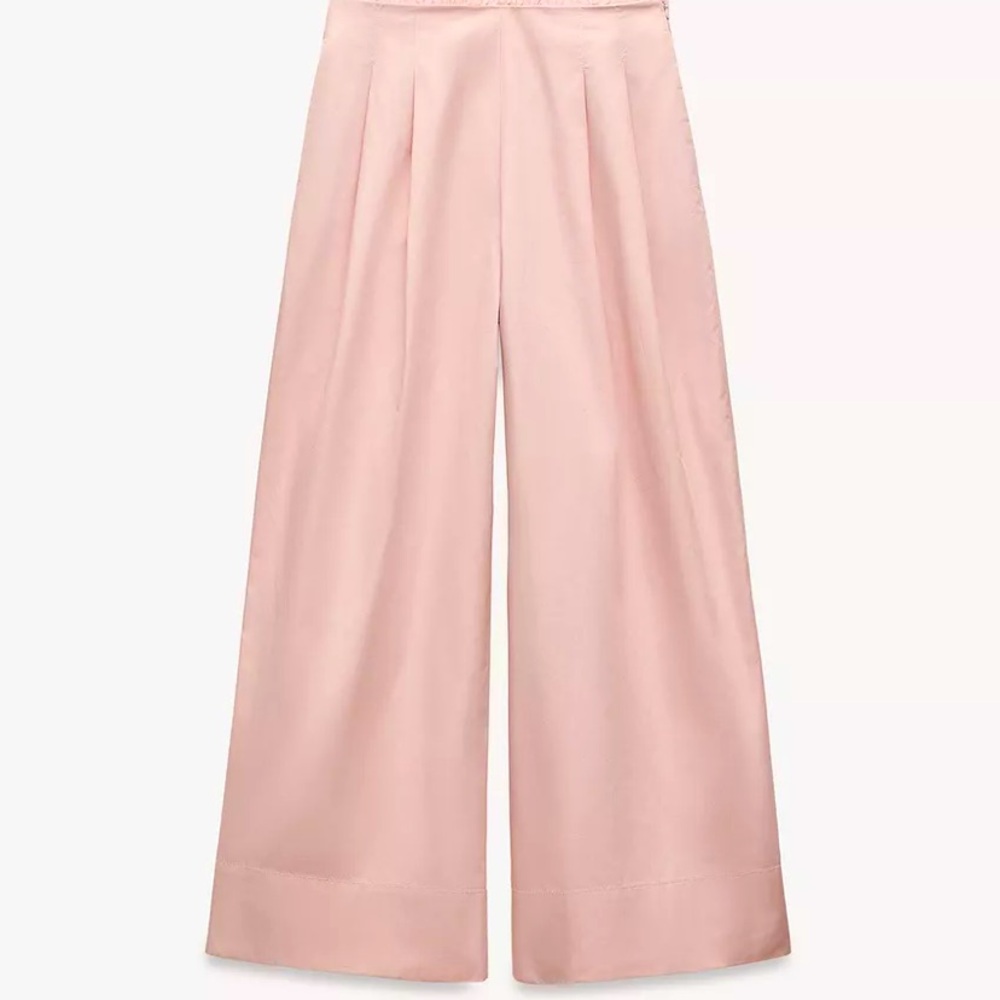 Zara Pink Wide-Leg Women's pleated Pants